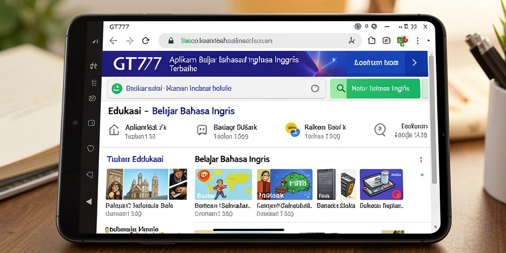 Antarmuka aplikasi GT777 yang interaktif untuk belajar Bahasa Inggris.