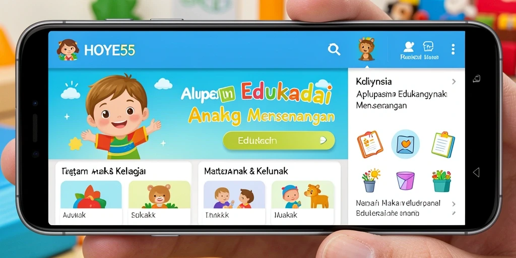 Tampilan antarmuka HOYE55 yang menarik dan edukatif untuk anak-anak.