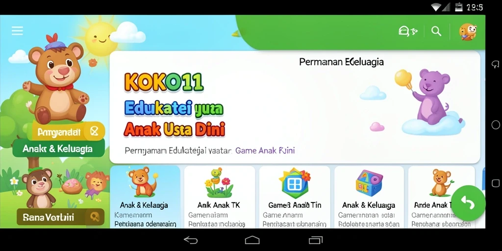 Tampilan antarmuka KOKO11 yang cerah dan menarik untuk anak-anak.