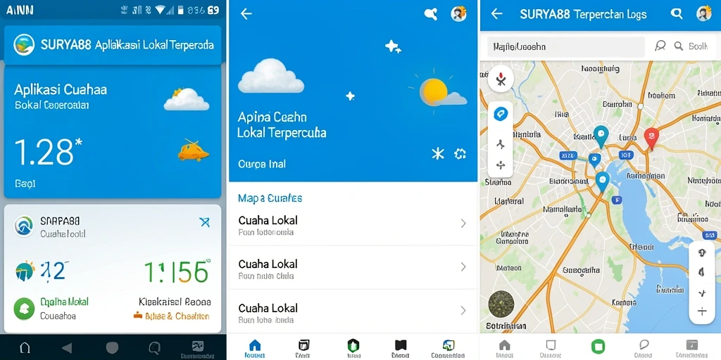 Tampilan antarmuka aplikasi Cuaca Lokal SURYA88 yang informatif.